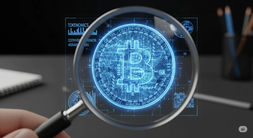 A detective looking at a crypto project's data with a magnifying glass.